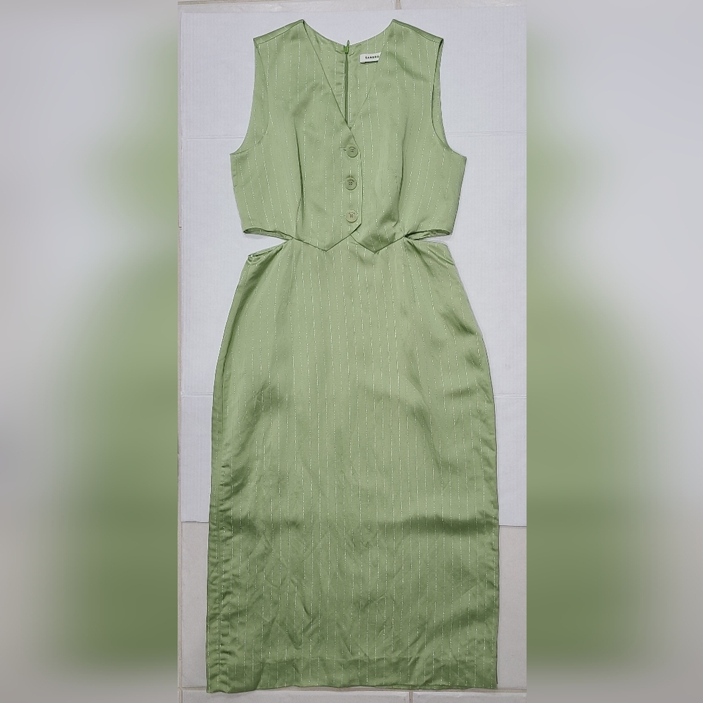 SANDRO Abby Sleeveless Midi Dress Cut-Out Metallic Pinstripe Sz 40 US 8 NWT - Picture 5 of 16